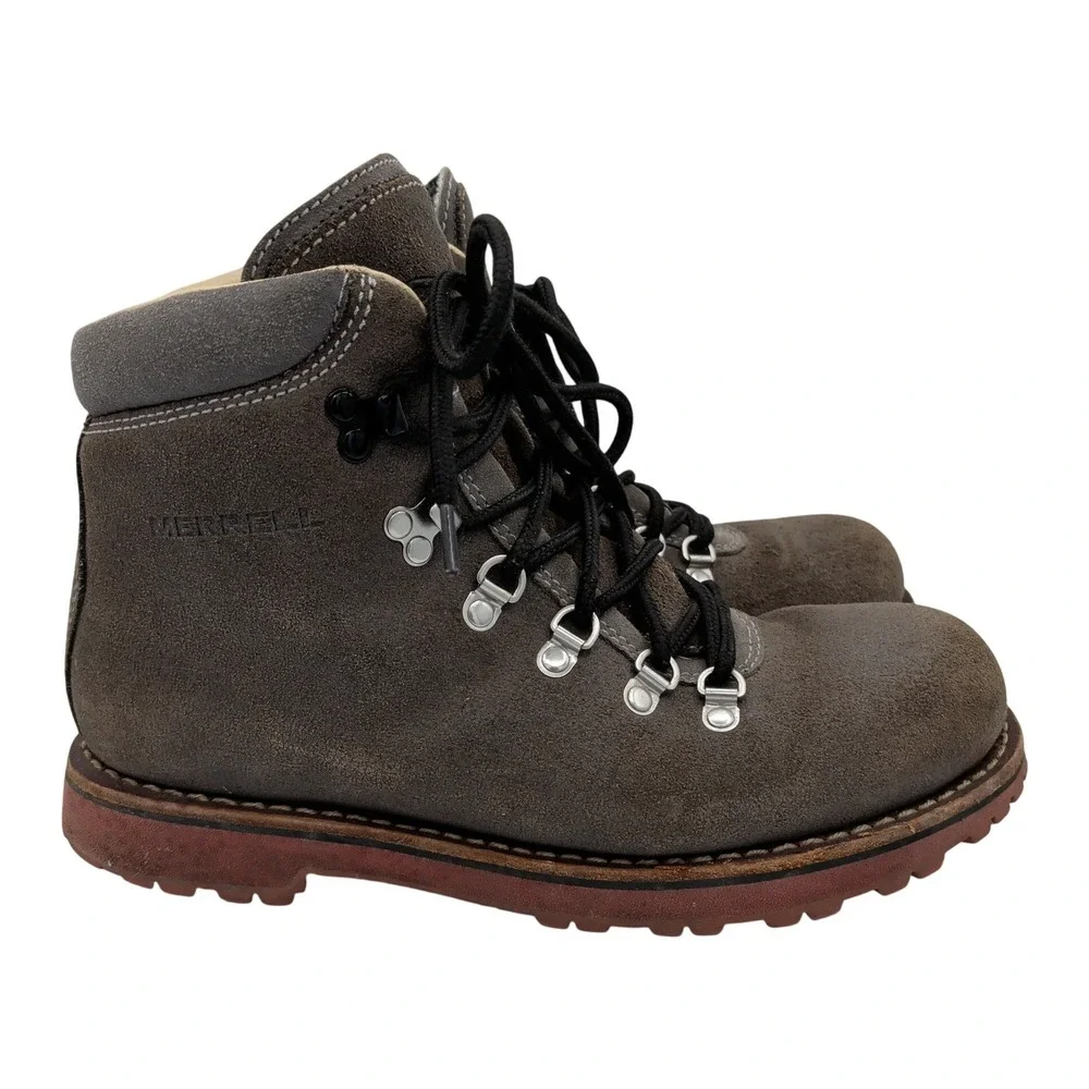 Vtg Merrell‎ Origins Wilderness Canyon Charcoal Suede Hiking Boots Mens 8 Vibram